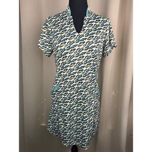 Bermuda Sands Small Printed Short Sleeve Golf Dress V-Neck Zipper Pockets